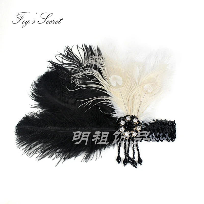 Vintage Headwear For Women Black feather headband Fashion stage Performance show haaraccessoires voor vrouwen |