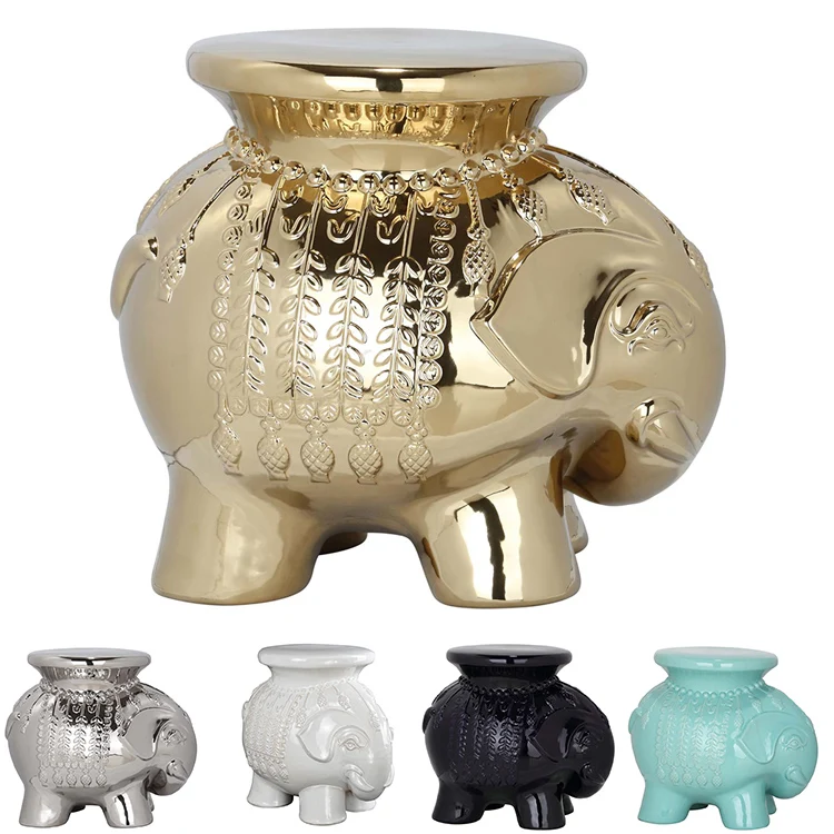 Керамический античный табурет в форме золотого слона фарфоровый садовый