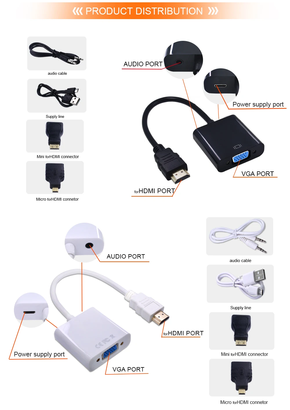 TISHRIC мини палка для селфи+ микро-разъемом HDMI в VGA кабели с аудио Мощность конвертер «Папа-мама» адаптер 1080P для HDMI2VGA адаптера переменного тока
