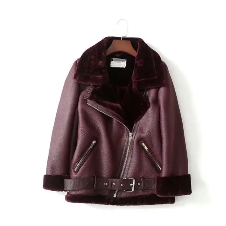 Женская мотоциклетная куртка черная Свободная из искусственной шерсти на
