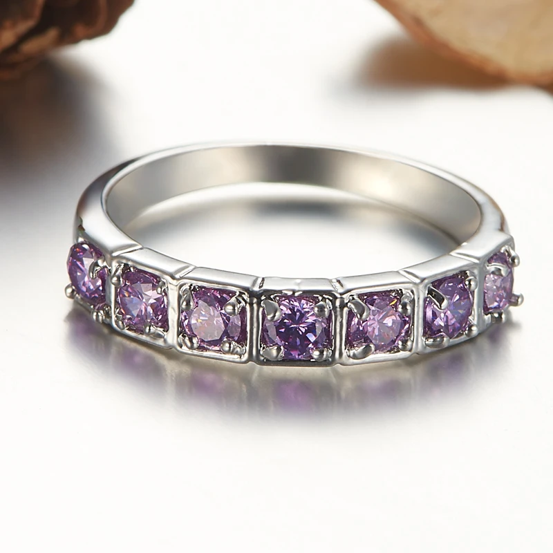 Новые щедрым квадратный фиолетовый циркон Серебряные кольца Размеры 6 7 8 9 10