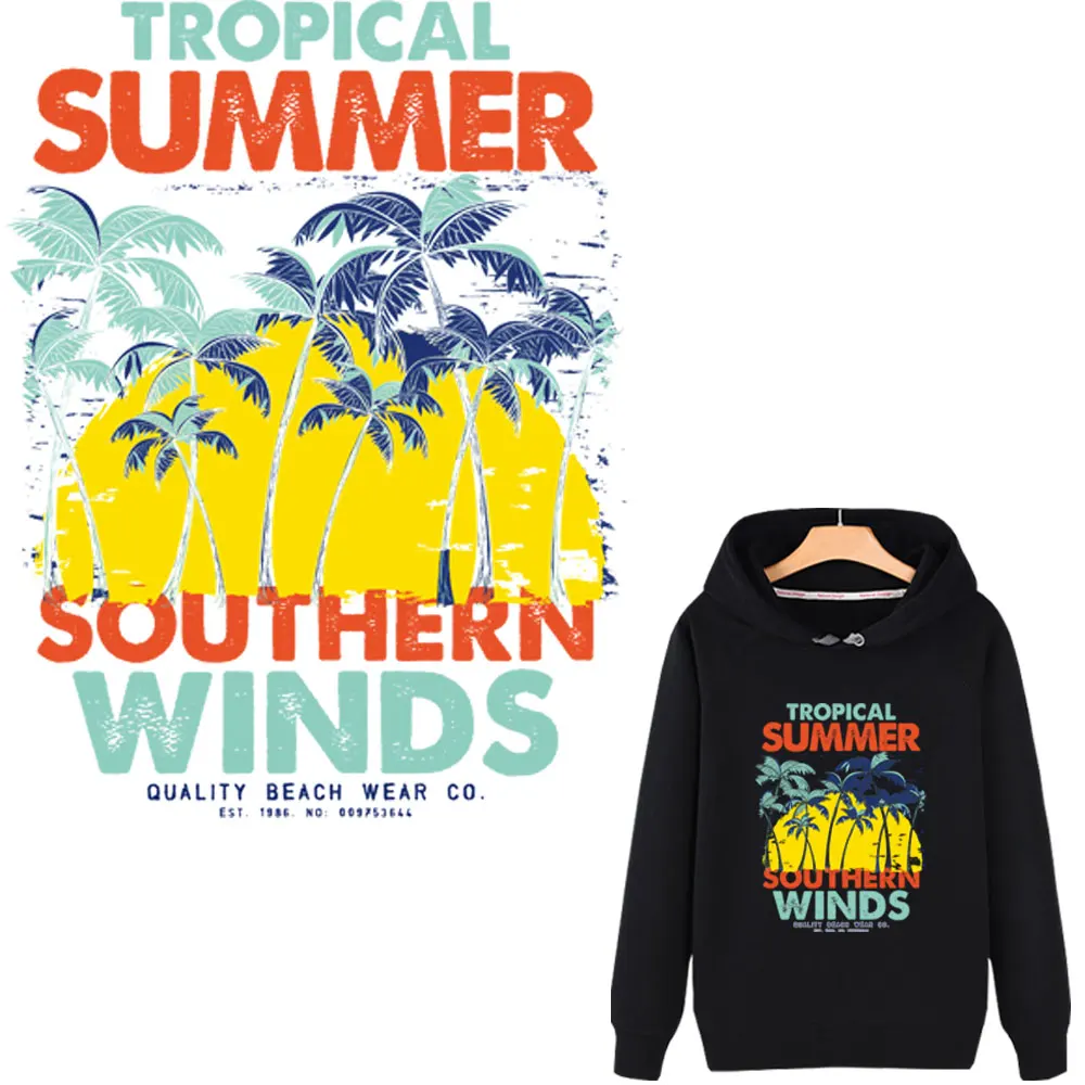 

summer tree patches iron on transfers for clothing thermal stickers patches for T-shirt hoodie clothes diy decoration applique