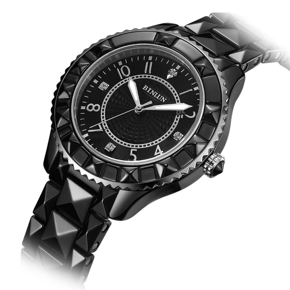 BINLUN Мужские кварцевые часы со стразами в стиле панк водонепроницаемые