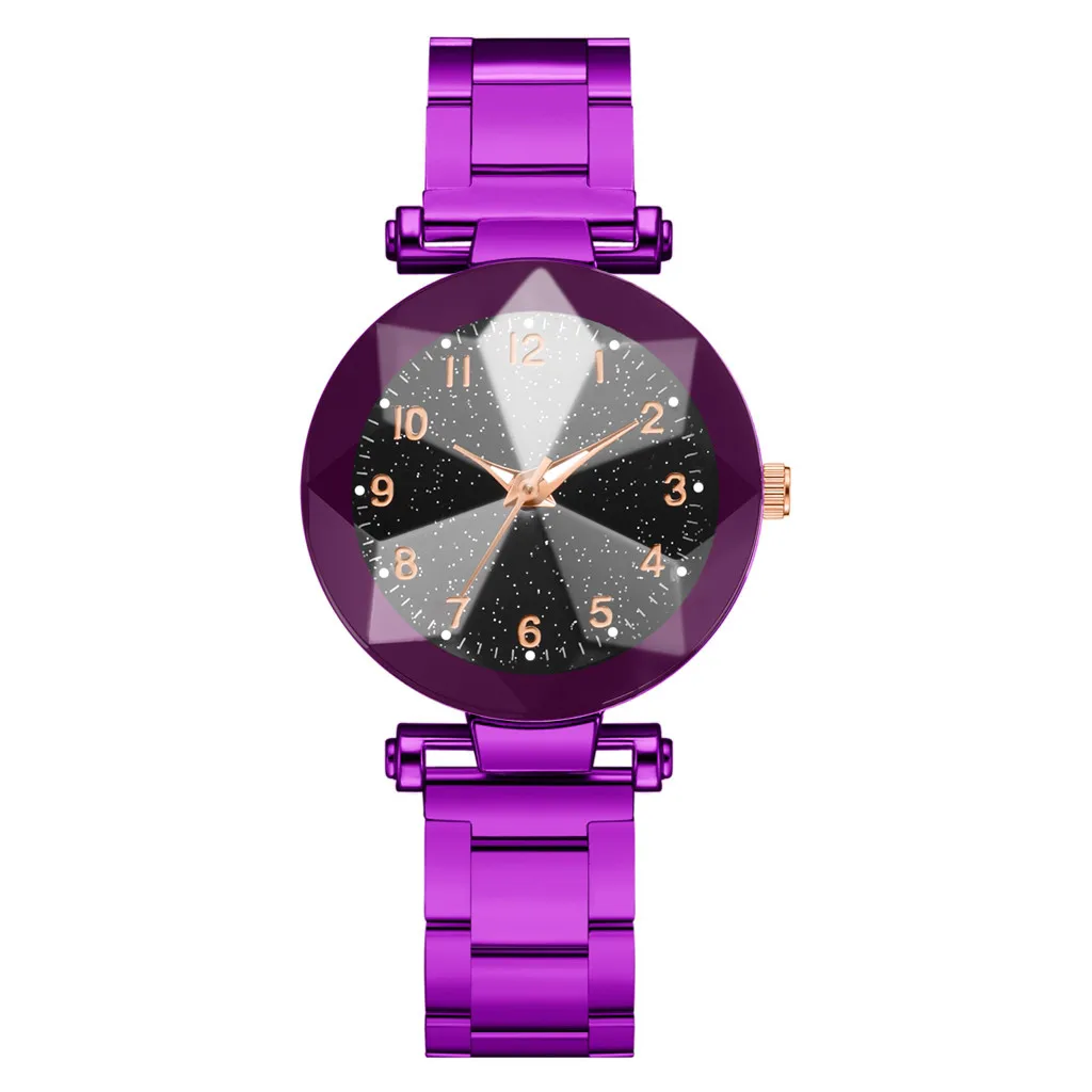 Purple relogio feminino модный Дамский стальной ремень звезда небо циферблат Кварцевые часы светящиеся MultiAngle поднятие reloj mujer - Цвет: Purple