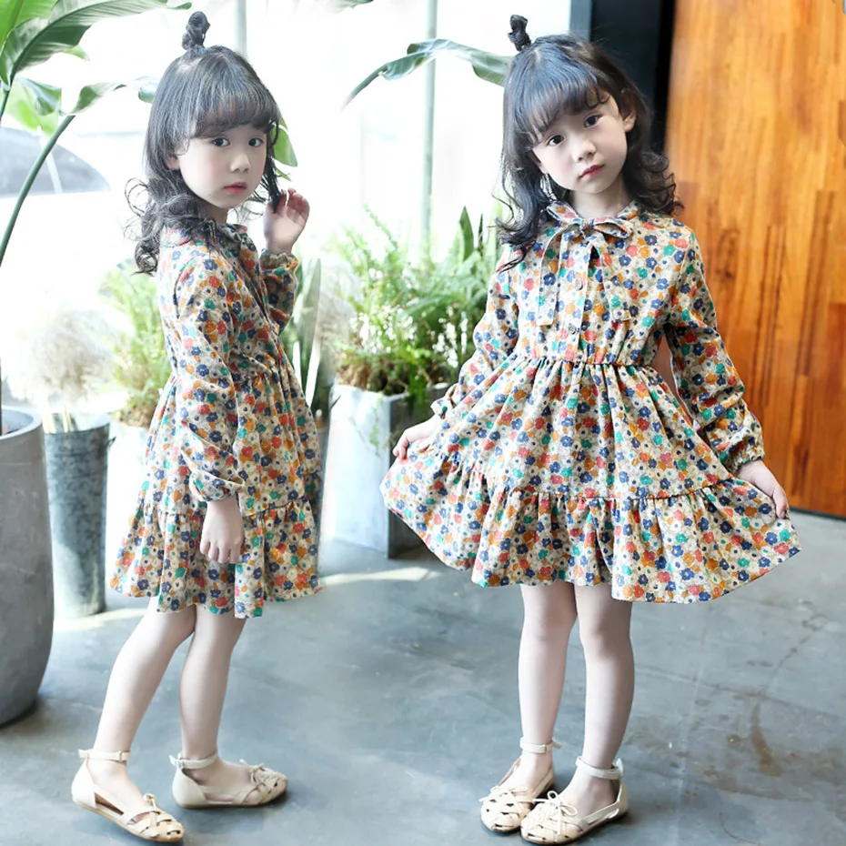 Dresses For Girls Floral Pattern Dress Full Length Children Party Spring Autumn Kids Clothes 8 10 12 14 Year | Детская одежда и