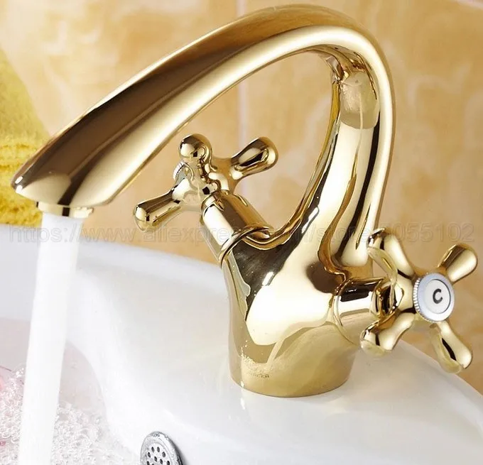 Латунный Смеситель для раковины в ванной комнате золотого цвета смеситель с