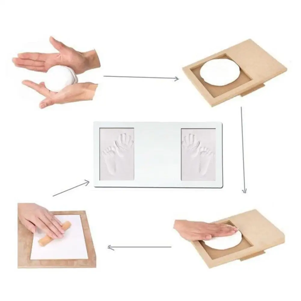 

1Set Handprint Photo frame +Clay mud suit Baby footprint Model Box Stand baby Girl Boys ink Print Growth memorial photo frame
