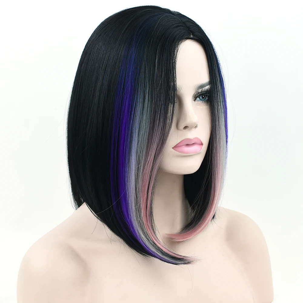 Soowee синтетические волосы короткие прямые черные до серые розовые Омбре косплей