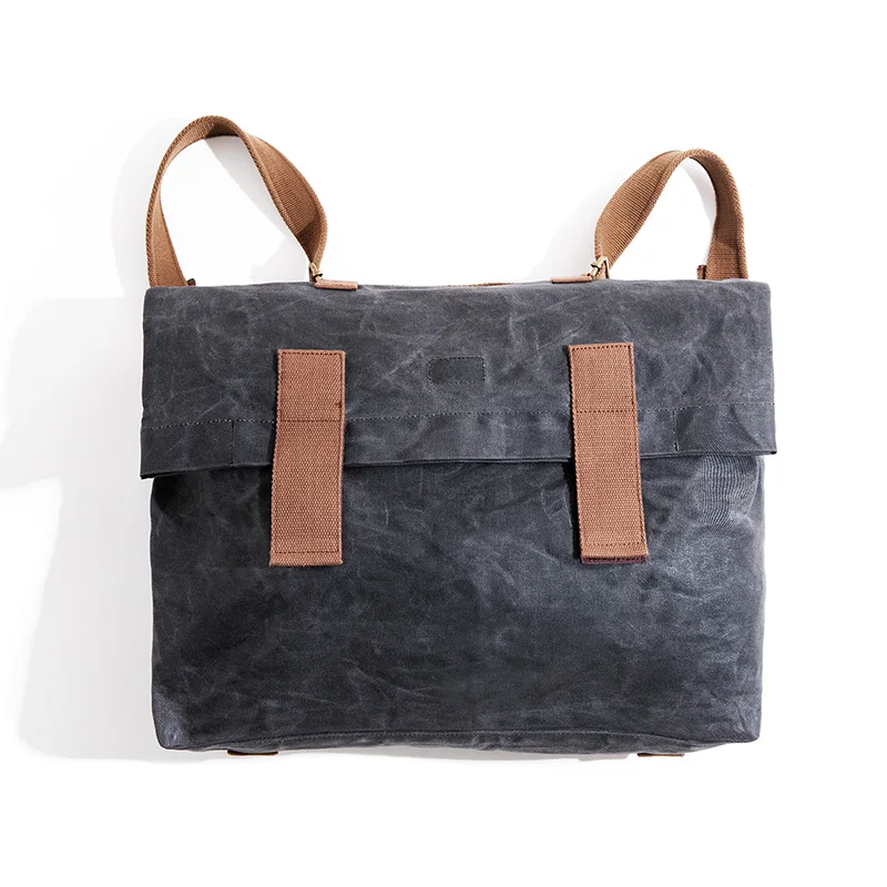 Maden Men’s Waxed Canvas Messenger Bag Crossbody Shoulder Bag Water Resistant Grey Green