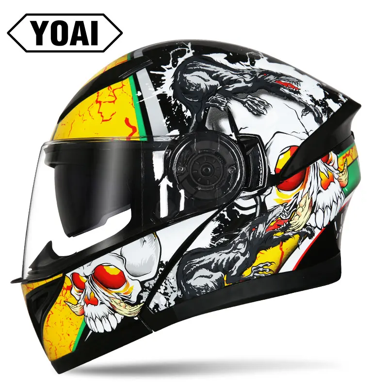 YOAI moto rcycle шлем двойной vsior анфас мото шлемы Filp Up Casco Racing Capacete с внутренним солнцезащитным козырьком
