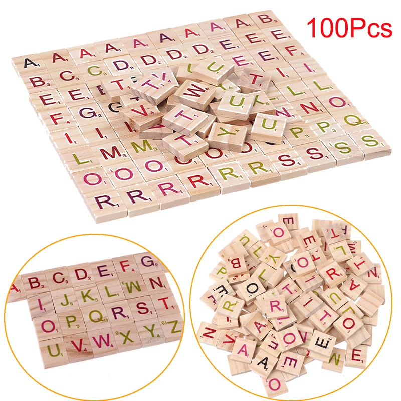 100 штук упак. английские слова деревянные буквы алфавитная плитка черные
