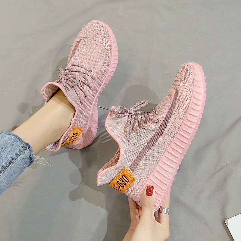 pink Лидер продаж, женские кроссовки, трендовая дышащая Уличная обувь на шнуровке, Брендовая женская обувь для спорта и прогулок весенняя обувь zapatillas mujer - Цвет: pink