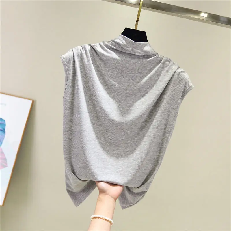 Light grey Футболки размера плюс, топы на весну и лето, женские облегающие топы без рукавов из модала, женские уличные повседневные топы Q1300 - Цвет: Light grey