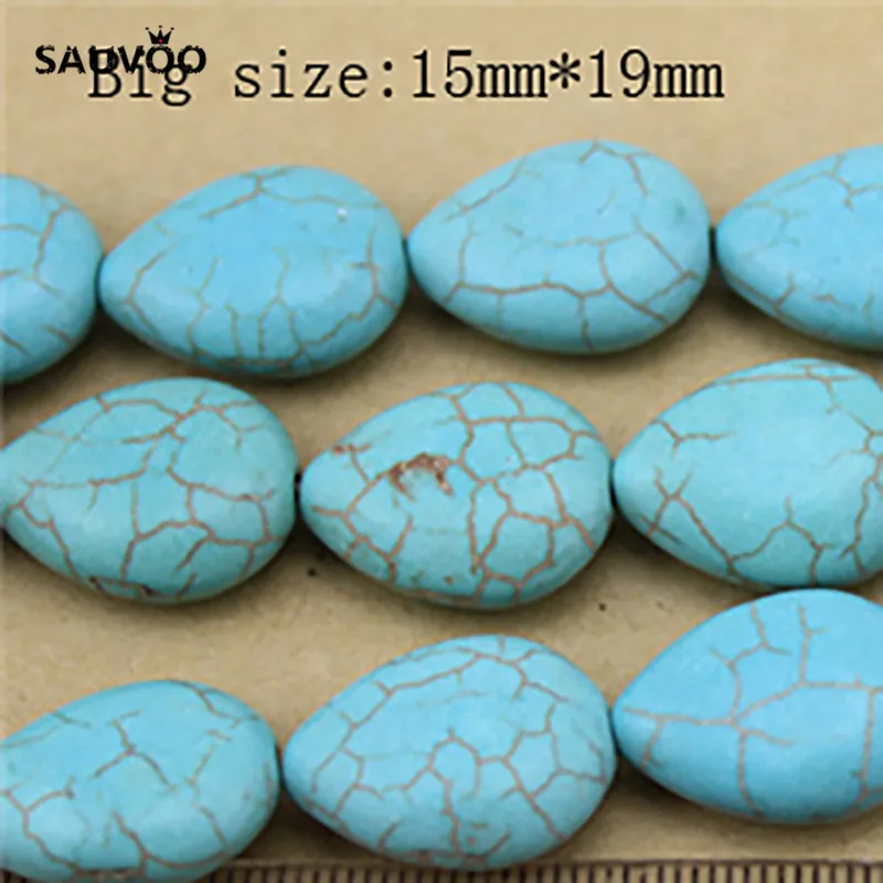 Sauvoo 1 Strand/lot Oval Flat Water Drop Blue Howlite Beads 13*17mm/15*19mm for DIY Handmade Bracelet Necklace Findings F1207 | Украшения и