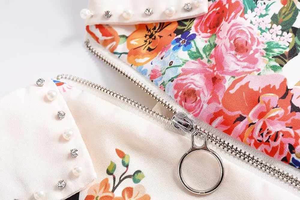 WREEIMA Runway Dress Women New Fashion 2018 High Street Colorful Flowers Printed Beading Ruffle white Mini Slim Summer Dresss | Женская