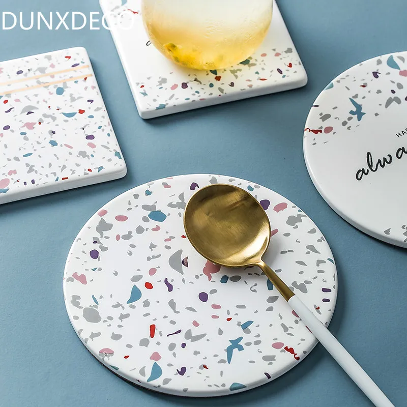 DUNXDECO настольная подставка для кофейной чашки подставки керамические пробковые подставки современный скандинавский красочный мозаичный геометрический художественный стол деко