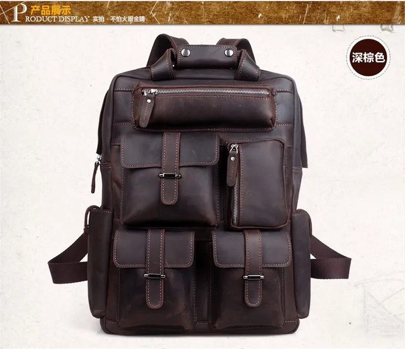 Винтажный Мужской рюкзак из натуральной кожи мужской рюкзак из кожи Crazy Horse мужской Школьный рюкзак сумки для книг дорожные рюкзаки