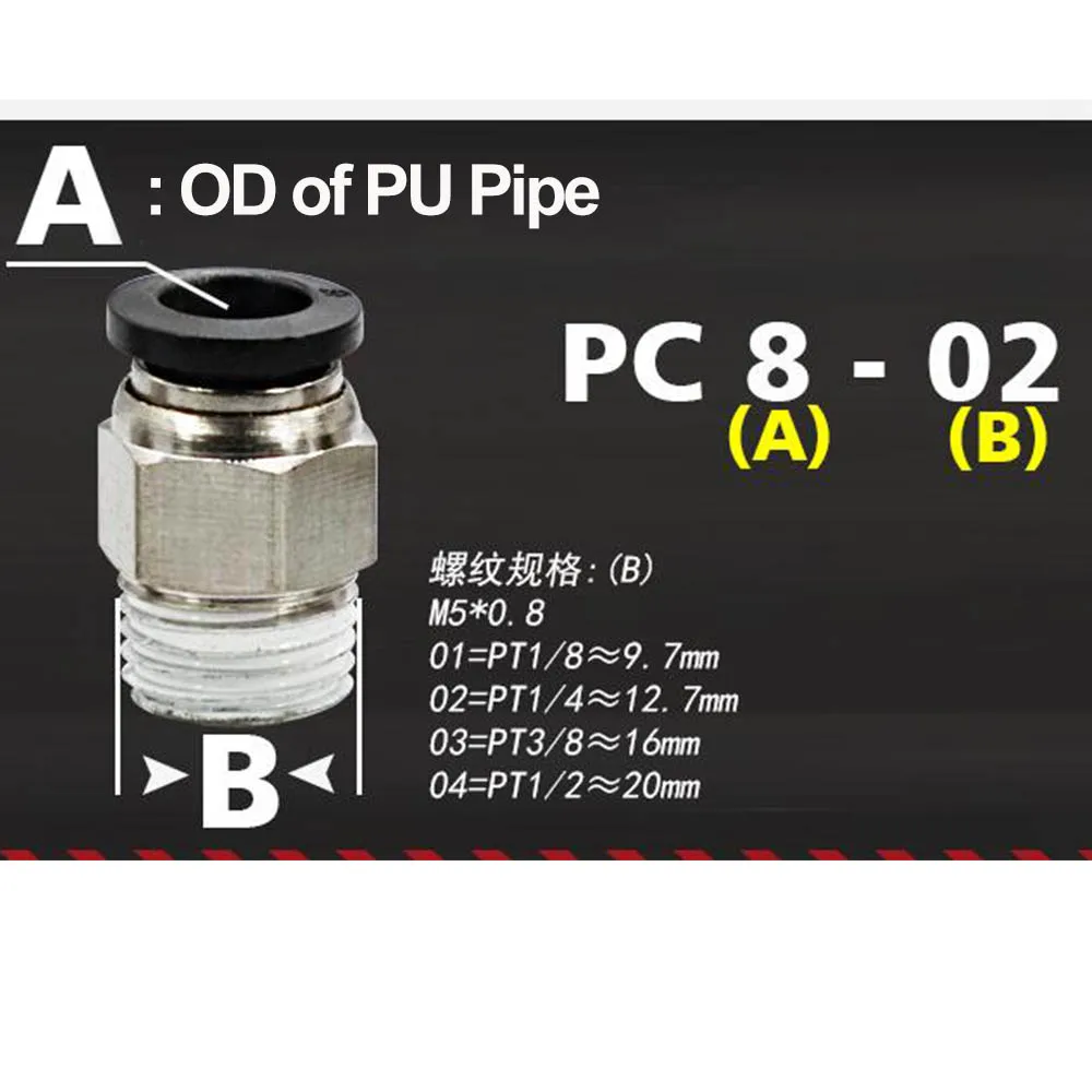 1 шт. Blcak конец PC4 к PC16 шланг трубки Нажмите в M5 1/8 &quot1/4&quot 3/8 &quot1/2&quot Резьба Мужской