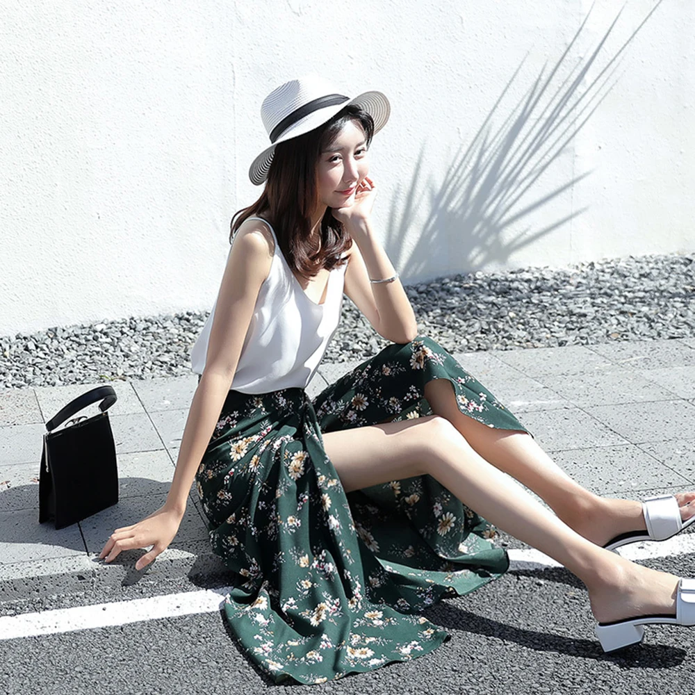 Летняя шифоновая юбка с цветочным принтом Женская Повседневная Длинная пляжная