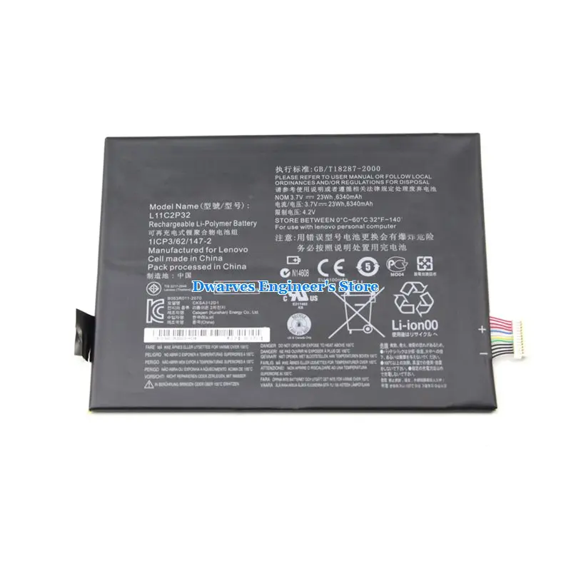 Оригинальный аккумулятор для ноутбука 3 7 В L11C2P32 A10-70 IdeaTab B6000-F S6000 S600H S6000-F 6340 мАч 23Wh |
