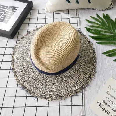 navy blue Ymsaid летняя модная соломенная шляпа с буквенным принтом для женщин с кисточками с большими полями M Соломенная Панама женская шляпа Пляжная для путешествий солнцезащитные шапки - Цвет: navy blue