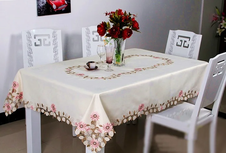 Vezon элегантный полиэстер сатин вышивка розовый Дейзи скатерть вышитые цветочные