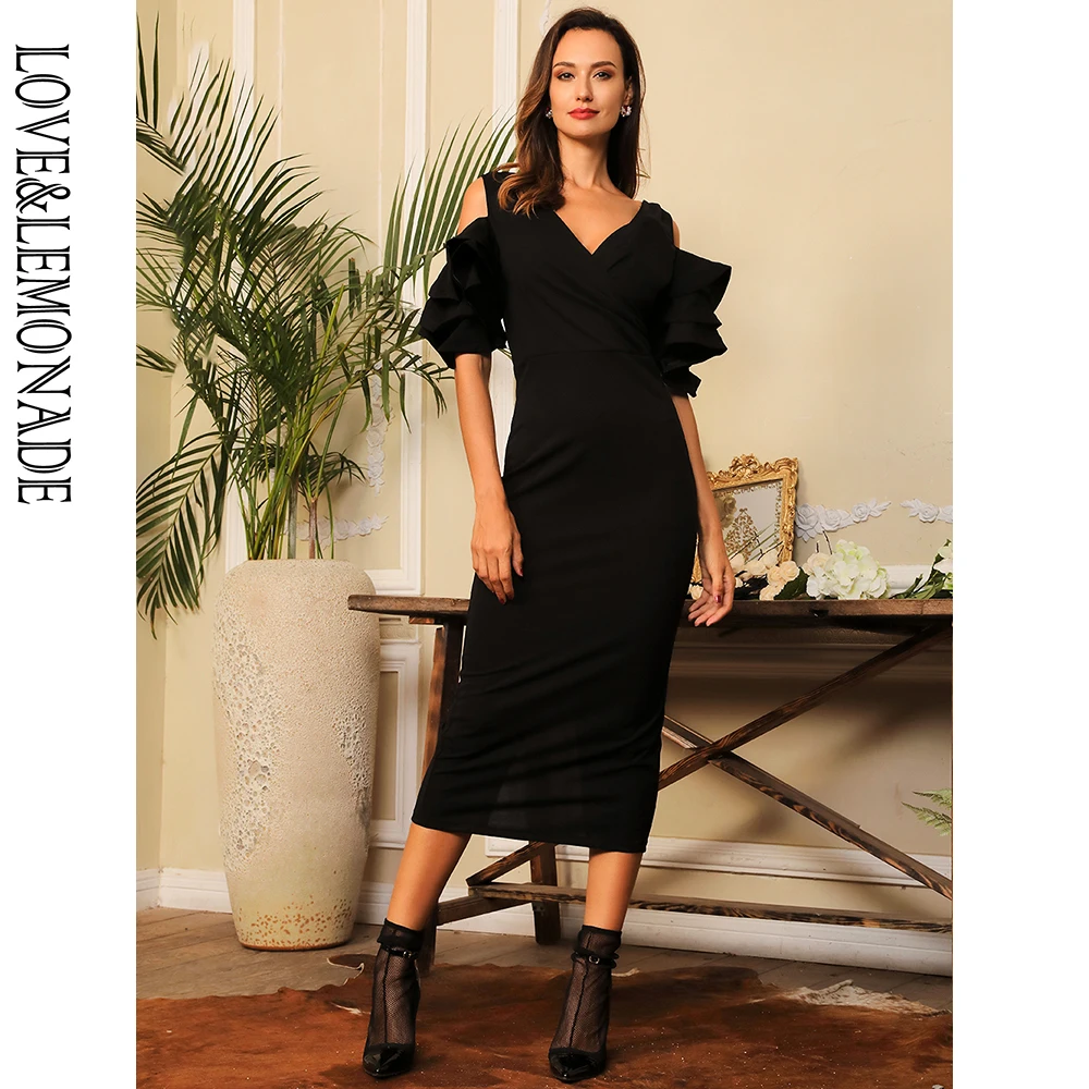 Платье LOVE &amp LEMONADE облегающее платье до середины икры с треугольным вырезом и