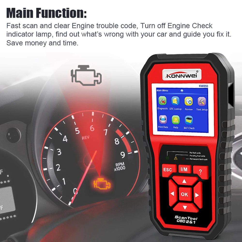KONNWEI KW850 OBDII Автомобильный инструмент OBD2 вспышка Многоязычный интерфейс
