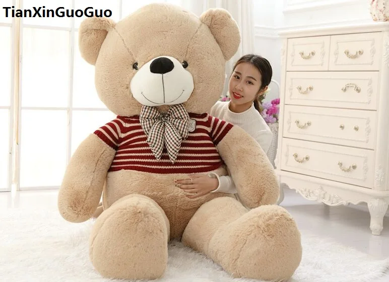 

fillings plush toy huge 180cm light brown teddy bear dressed red sweater bear soft doll hugging pillow birthday gift h1308