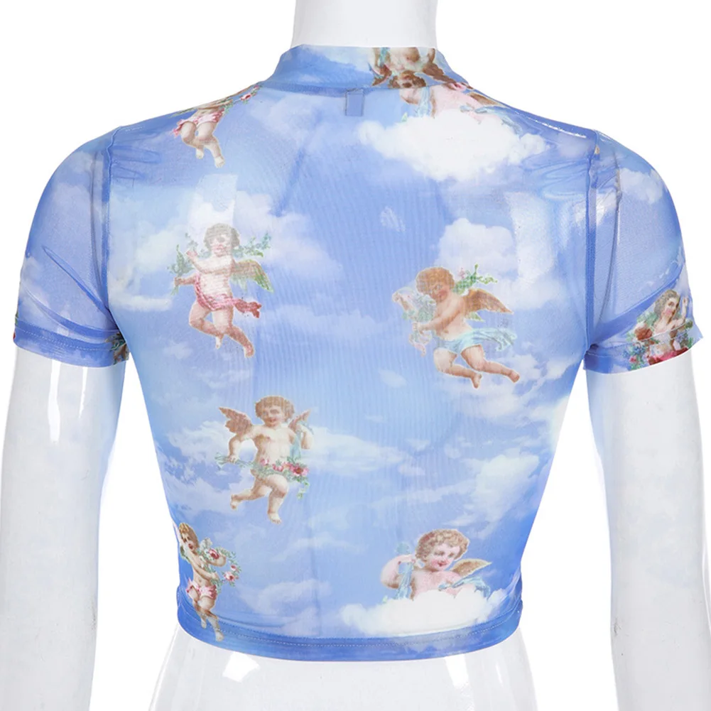 Модная футболка с сеткой рыбками повседневные сетчатые вырезом лодочкой