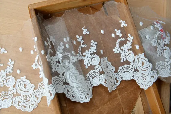 Белая вышитая кружевная отделка с розами 10 ярдов для швейных украшений