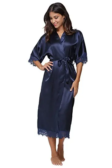 Летнее кружевное лоскутное атласное кимоно халат сексуальная одежда для сна Нижнее белье сорочка женская шелковая длинная ночная рубашка Свадебные халаты для подружек невесты