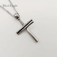 black knight vintage silver color baseball bat pendant necklace stainless steel baseball bat cross necklace fashion blkn0775