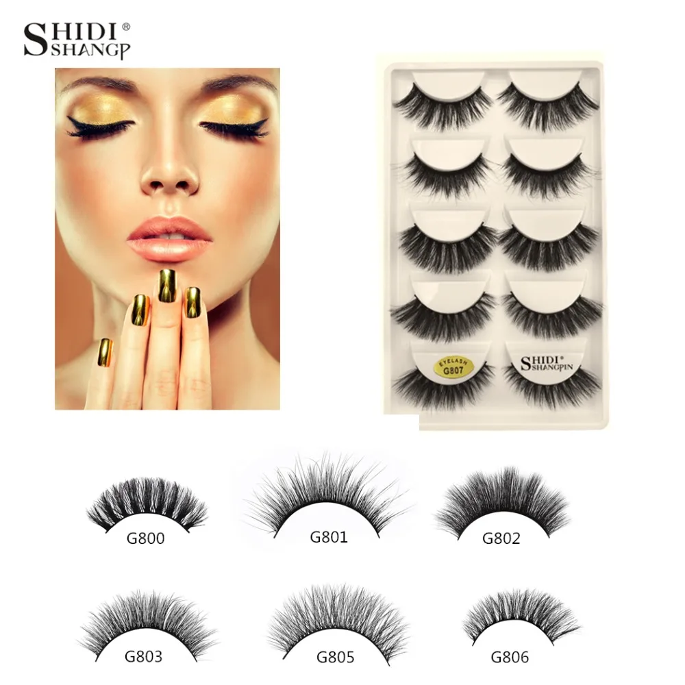 SHIDISHANGPIN 5 Pairs 3d Mink Eyelash Natural Long Lashes Hand Made Soft False Plastic Cotton Stalk Makeup | Красота и здоровье