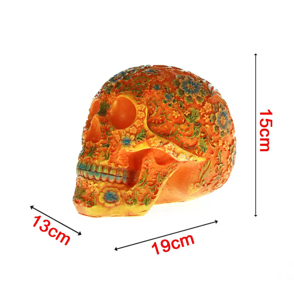 Разноцветный цветочный полированный резной череп фигурка из смолы натуральный