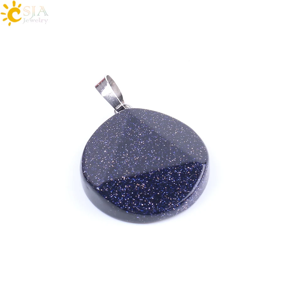 Blue Sand CSJA, новинка, Модный кулон из натурального камня, шестигранное ожерелье с большим спутником, многогранный кварцевый кристалл, бусина для мужчин и женщин, ювелирные изделия F186 - Окраска металла: Blue Sand