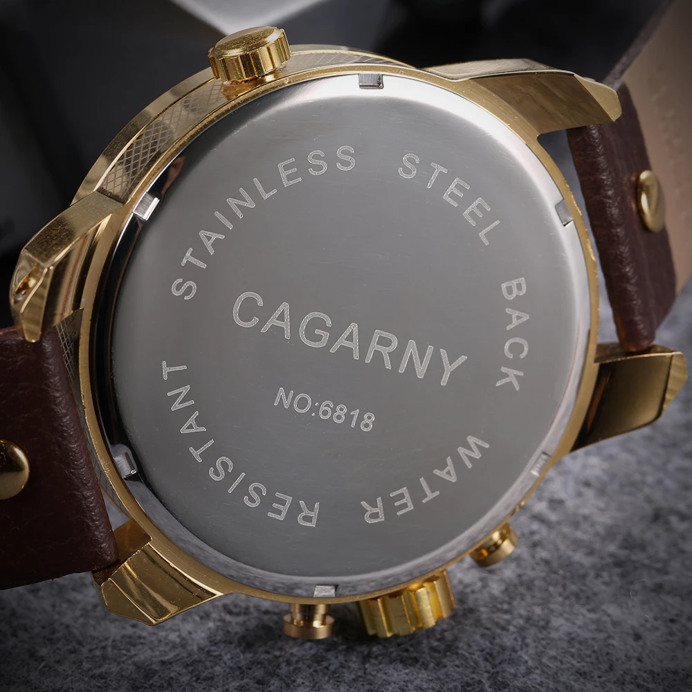 Orologi Uomo CAGARNY повседневные часы с кожаным ремешком и большим циферблатом кварцевые мужские водонепроницаемые военные спортивные часы Relogio Masculino