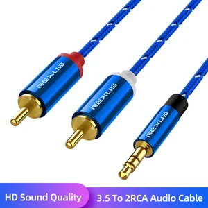 RCA To 3.5mm jack Cable 2 RCA Male to 3.5 mm Male Audio Cable Aux Cable for Edifer Home Theater DVD  in Pakistan