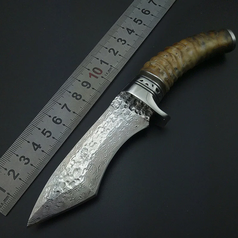 Новый дамасский боевой меч Рога Ручка дамасское лезвие охотничий нож Рыбалка