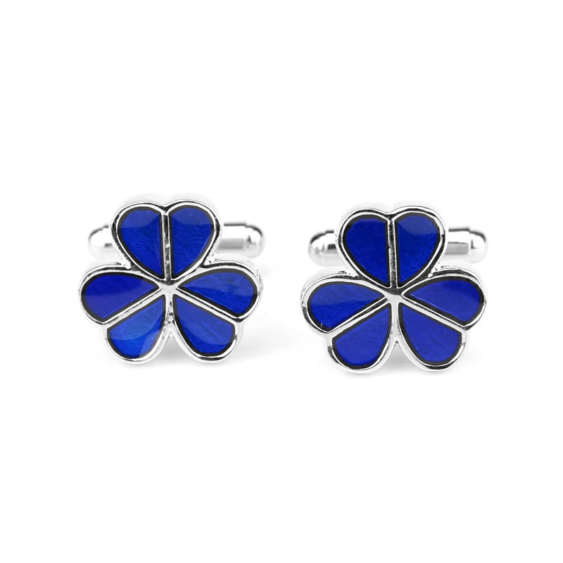Высокое качество голубой эмалью сердце клевер рубашка бренд манжеты кнопки для