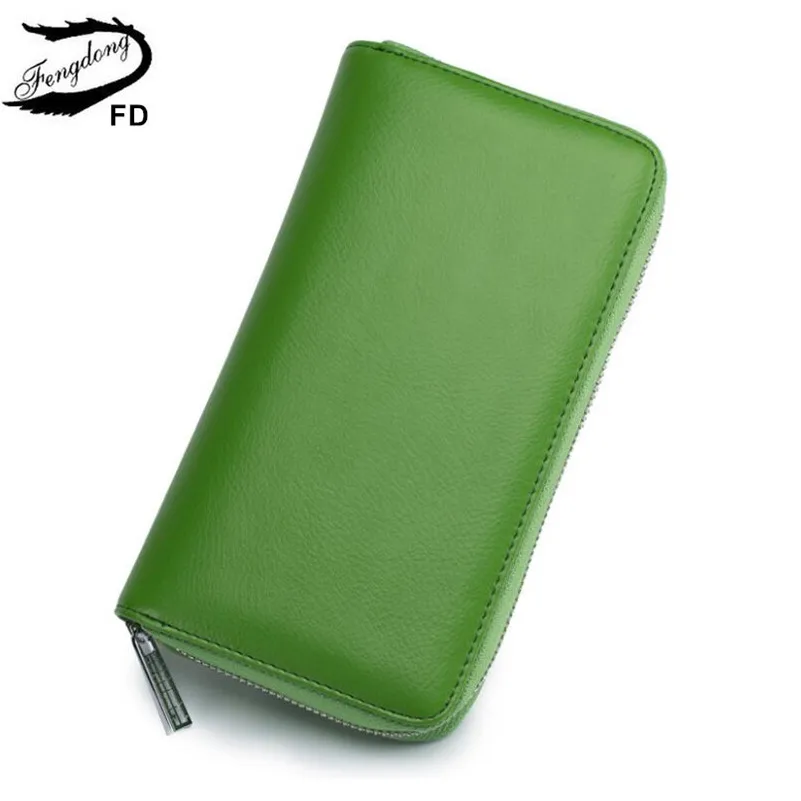 green Fengdong, защита от rfid карт, кожаный держатель для карт, Женский Длинный кошелек, женская сумка для телефона, кожаный кошелек для девочек, мужской клатч, кошелек - Цвет: green