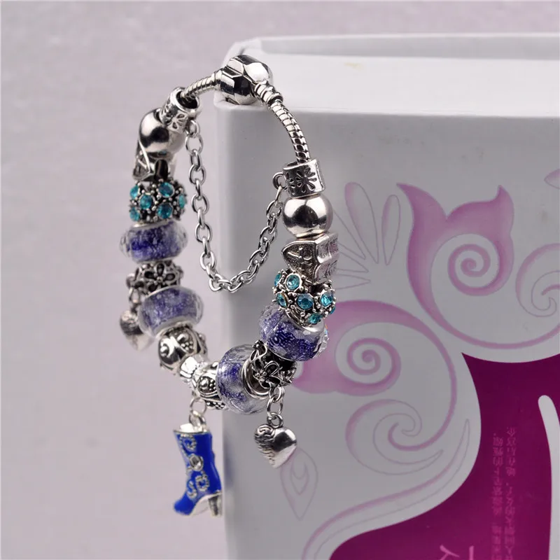 Женский античный серебряный шарм pandora браслет с подвеской в виде сердца из