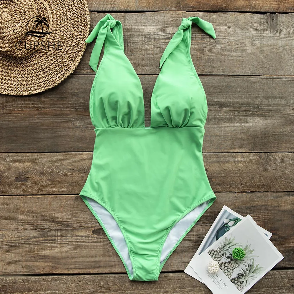 CUPSHE Seafoam зеленый Цельный купальник сексуальный v образный вырез открытая спина
