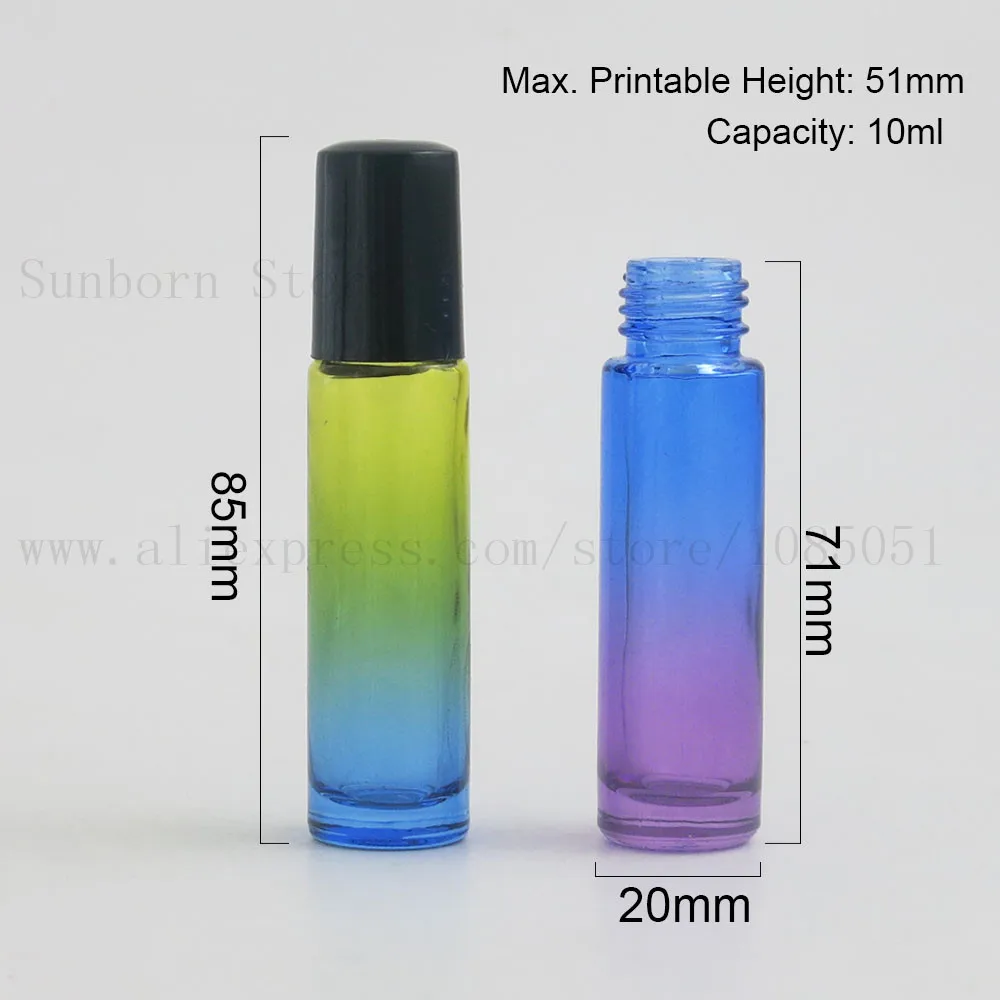 

10ML Gradient Color Thick Glass Roll On Essential Oil Empty Parfum Bottles Roller Ball Travel Use Necessaries 300pcs