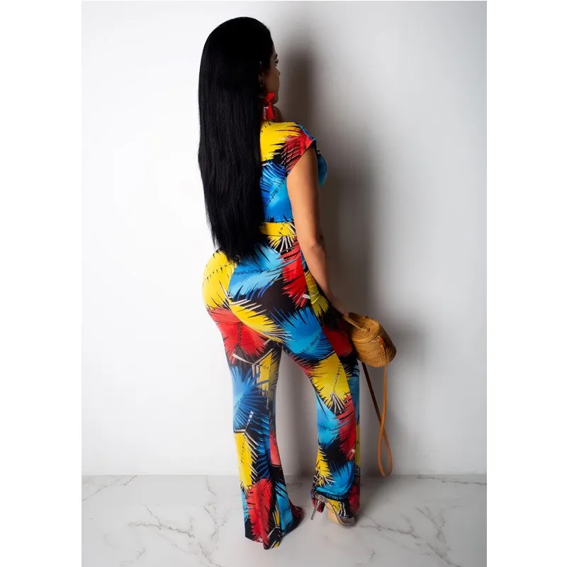 Женский комплект из двух предметов с цветочным принтом глубокий v образный вырез