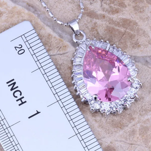 Редкий розовый белый фианит Посеребренные Ювелирные наборы серьги кулон кольцо