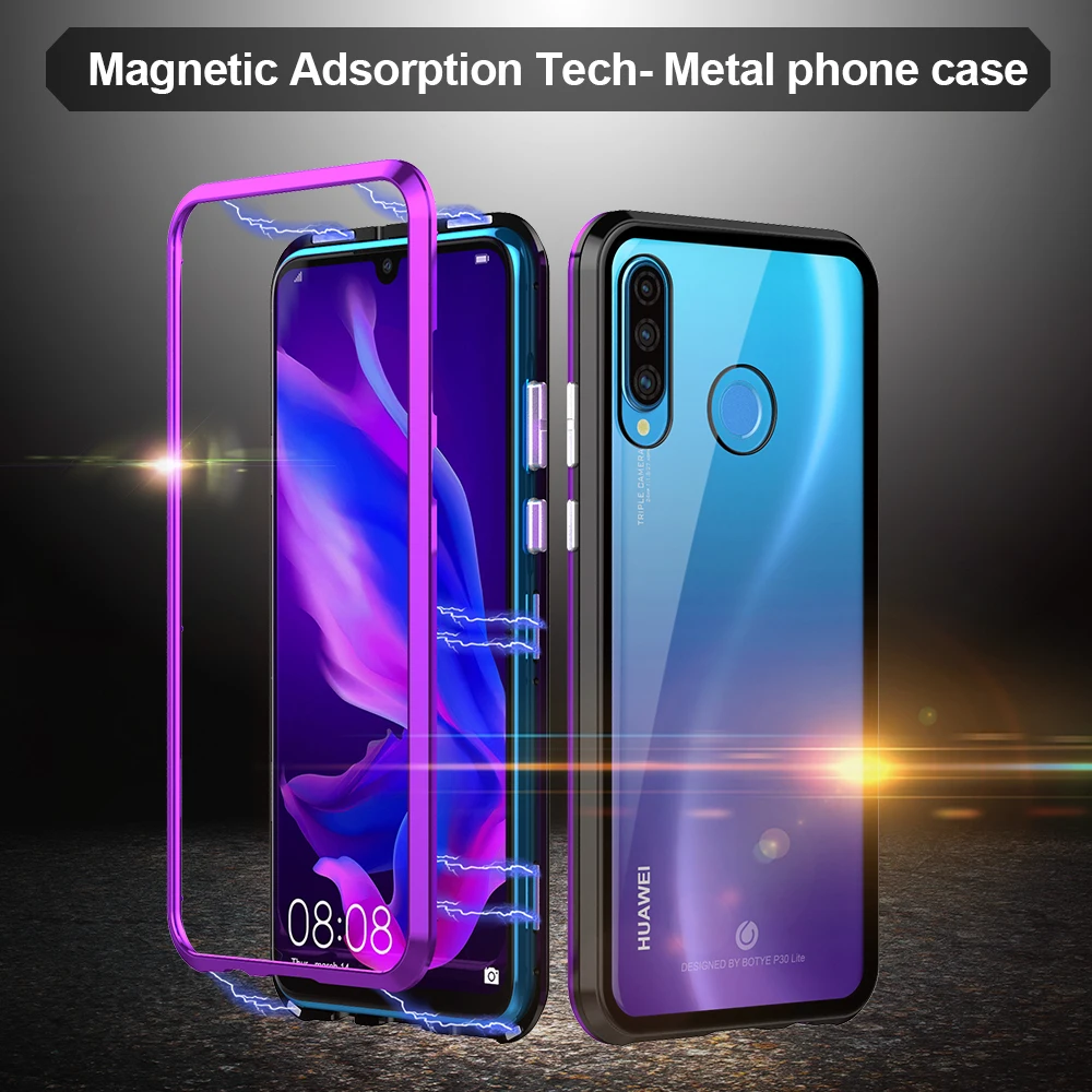 Роскошный магнитный металлический бампер чехол для huawei P30 Pro чехол 360 прозрачное стекло полный корпус чехол для телефона для huawei P30 P30 lite