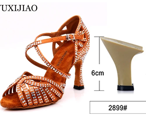 bronze heel 6cm WUXIJIAO Танцевальная обувь джаз обувь для латинских танцев для женщин сальса латинские туфли для девочек бальные туфли для латинских танцев черная бронзовая кожа Curban Heel - Цвет: bronze heel 6cm