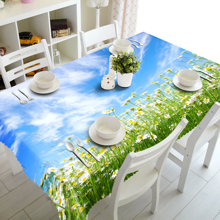 

3D Flower Sea Pattern Tablecloth Thick Polyester Rectangle Suitable For Wedding Banquet Table Cloth Decoration Custom Size