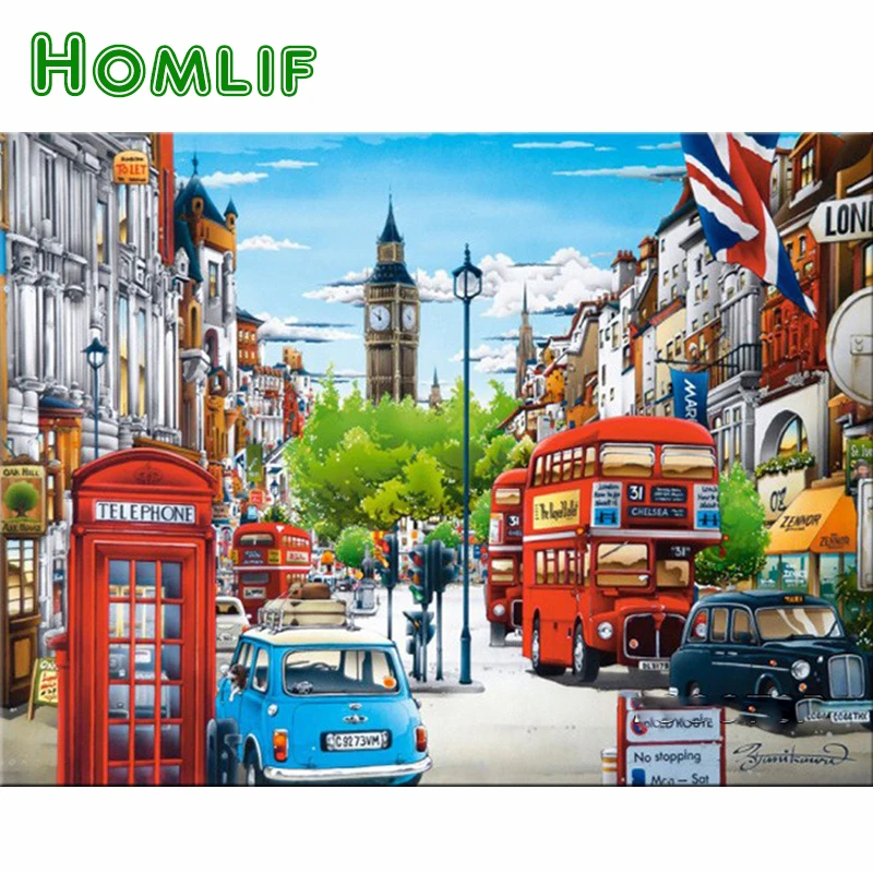 HOMLIF алмазов картина вышивки крестом узор 5D Алмазная вышивка London дерево мозаика